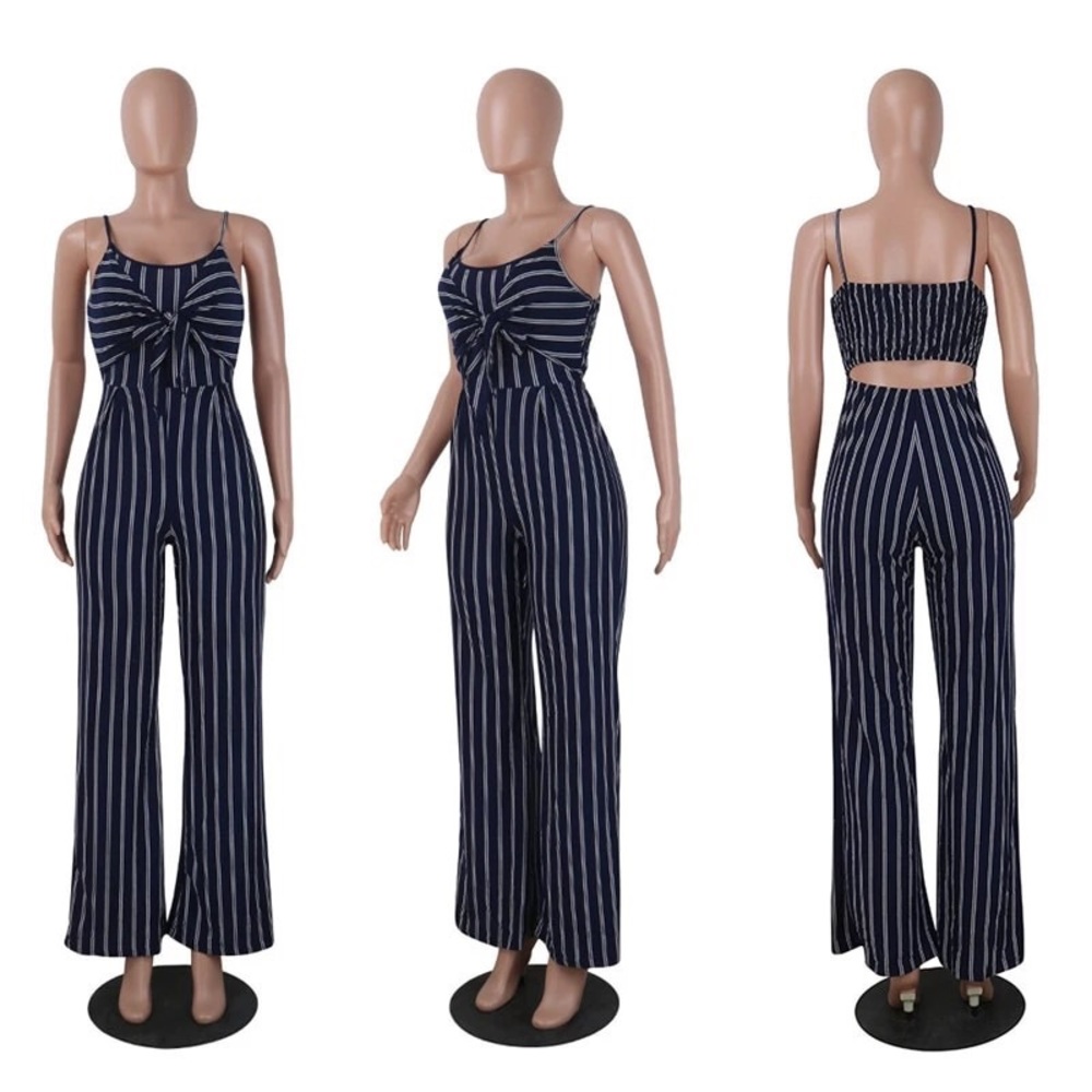 ‼️NEW ARRIVAL‼️ SUMMER BLUE STRIPE BOWTIE JUMPSUIT - Picture 4 of 7